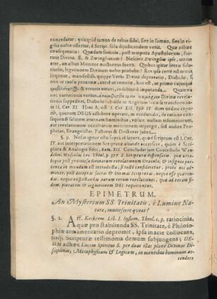 Epimetrium. An Mysterium SS. Trinitatis, e Lumine Naturae, innotescere queat?
