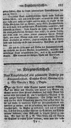 10. Kriegswissenschaft.