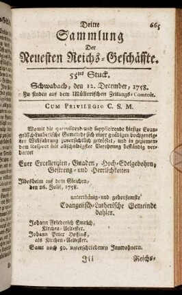 55tes Stuck. Schwabach, den 12. December, 1758.