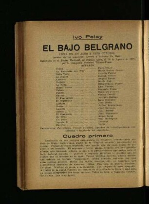 El Bajo Belgrano : pieza en un acto y tres cuadros