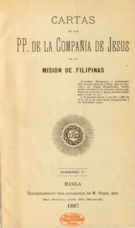 Cuaderno 7: Cartas de los padres de la Compañía de Jesús de la Misión de Filipinas