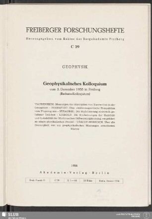 Geophysikalisches Kolloquium vom 3. Dezember 1955 in Freiberg : (Barbara-Kolloquium)
