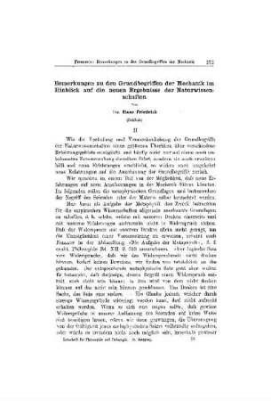 Bemerkungen zu den Grundbegriffen der Mechanik im Hinblick auf die neuen Ergebnisse der Naturwissenschaften : (Schluss)