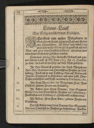 Lebens-Lauff Der Selig-verschiedenen Fräulein.