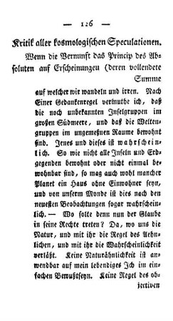 Kritik aller kosmologischen Speculationen.