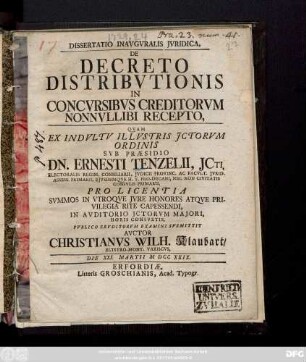 Dissertatio Inavgvralis Jvridica, De Decreto Distribvtionis In Concvrsibvs Creditorvm Nonnvllibi Recepto