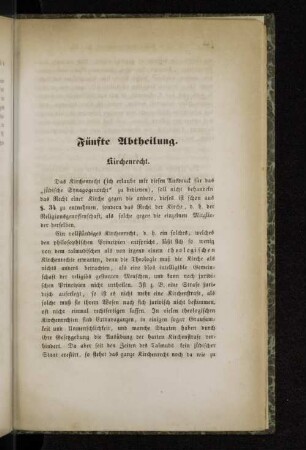 Fünfte Abtheilung. Kirchenrecht.