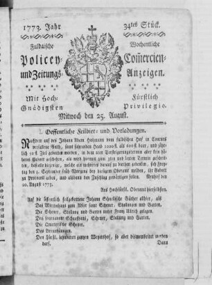 34tes Stück, Ausgabe vom 25. August 1773