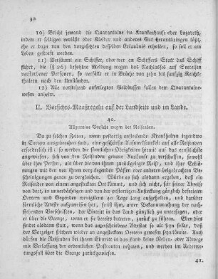 II. Vorsichts-Maasregeln auf der Landseite und im Lande.