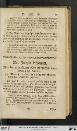 Der zweite Abschnitt. Von der natürlichen oder physischen Eintheilung des Erdballn