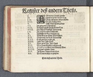 Register deß andern Theils
