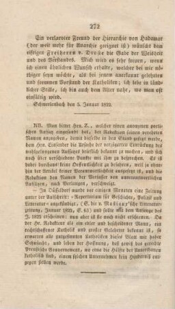 272 Redaktionsmitteilung