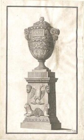 Laves, Georg Ludwig Friedrich; Studienzeichnungen - Pokal auf Postament (Perspektive)