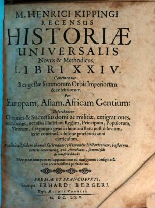 Recensus historiae universalis novus et methodicus Lib. XXIV
