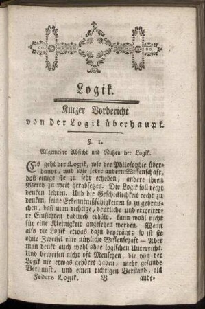 Kurzer Vorbericht von der Logik überhaupt.