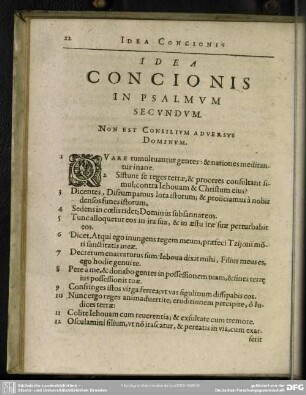 Idea Concionis In Psalmum Secundum
