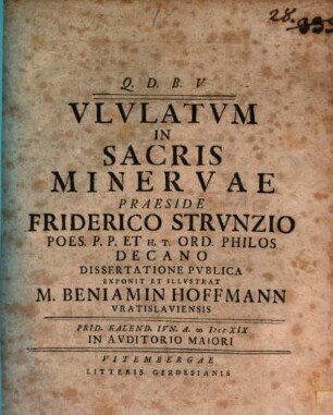Diss. qua ululatum in sacris Minervae exponit