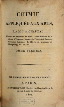 Chimie appliquée aux Arts, 1