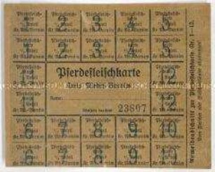 Bezugskarte aus dem 1. Weltkrieg für Pferdefleisch