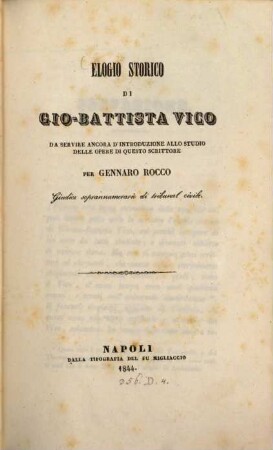 Elogio storico di Gio. Battista Vico