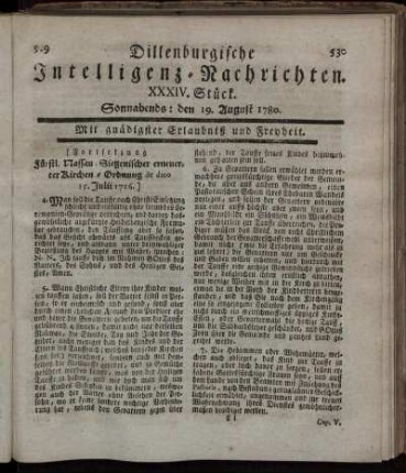 XXXIV. Stück. Sonnabends : den 19. August 1780.