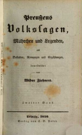 Preußens Volkssagen, Mährchen und Legenden, 2