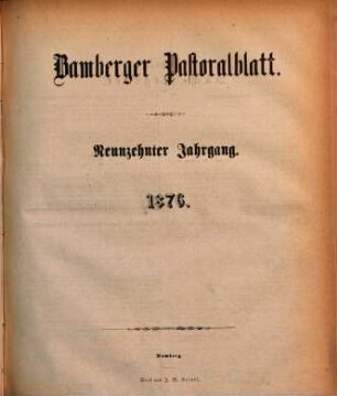 Bamberger Pastoralblatt. 19. 1876