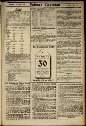 Zweite Ausgabe vom Mittwoch, den 30. Juni 1920.
