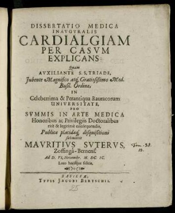 Dissertatio Medica Inauguralis Cardialgiam Per Casum Explicans