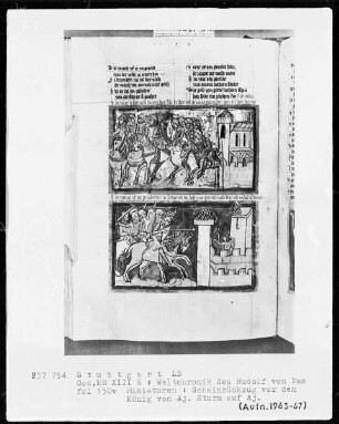 Weltchronik - Bruder Philipp — ---, Folio 1recto-256recto---, Folio 1recto-256rectoTextseite mit zwei Miniaturen, Folio 130verso