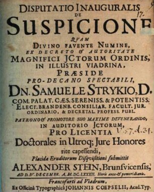 Disputatio Inauguralis De Suspicione