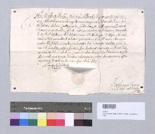 Franz [Weinhard], Bischof von Lydda, Generalvikar von Albrecht Sigismund [Herzog von Bayern], Bischof von Regensburg und Freising etc., erteilt dem Lic. theol. Johann Württemberger die Vollmacht von den bischöfl. Reservatfällen zu absolvieren für die Dauer von sechs Jahren. S: Vikariatssiegel der Regensburger Kirche