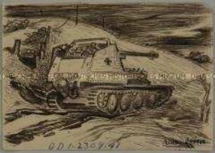 Deutscher Panzerjäger (Typ "Marder III") in Lauerstellung
