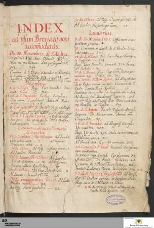 Index ad usum Breviarii novi accomodatus (17. Jh.)