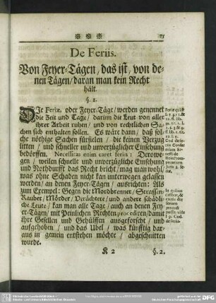 De Feriis. Von Feyer-Tägen, das ist, von denen Tägen, daran man kein Recht hält