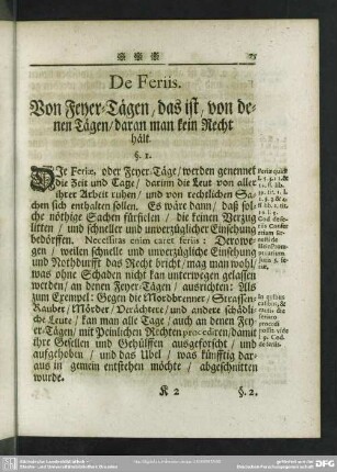 De Feriis. Von Feyer-Tägen, das ist, von denen Tägen, daran man kein Recht hält