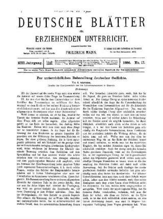 Zur unterrichtlichen Behandlung deutscher Gedichte : (Fortsetzung)