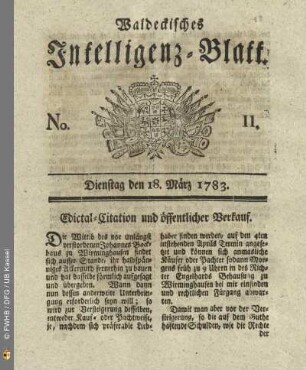 No. 11, Dienstag den 18. März 1783