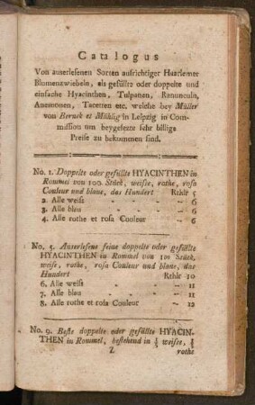 Catalogus Von auserlesenen Sorten aufrichtiger Harlemer Blumenzwiebeln ...