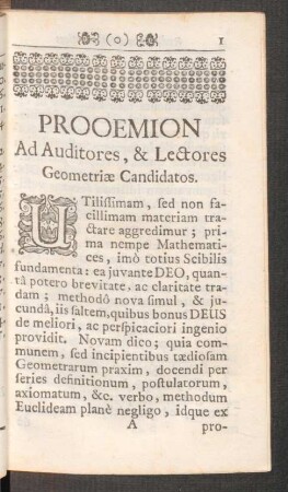 Prooemion Ad Auditores, & Lectores Geometriae Candidatos.