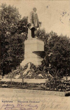 Postkartenalbum mit Motiven von Karlsruhe. "Karlsruhe. Bismarck-Denkmal". Bismarck-Denkmal