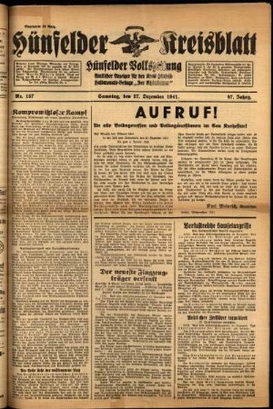 Ausgabe vom Samstag, den 27. Dezember 1941.