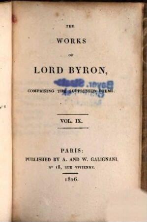 The works of Lord Byron : comprising the suppressed poems, 9