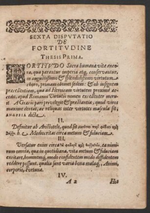 Sexta Disputatio De Fortitudine.