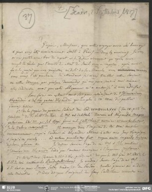 Eigenh. Brief von Guillaume Favre an August Wilhelm von Schlegel, Genf, 02.09.1817