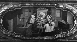 Predella mit Tod eines Heiligen : Predella mit Tod eines Heiligen. Tafelmalerei. Sachsenried (Dietmannsried), Pfarrkirche Sankt Martin