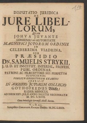 Disputatio Iuridica De Iure Libellorum