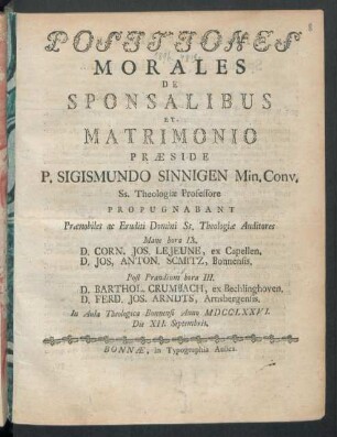 Positiones Morales De Sponsalibus Et Matrimonio