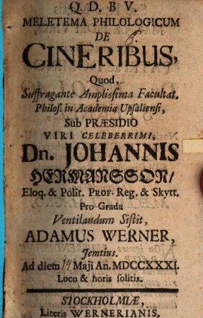 Meletema philol. de cineribus