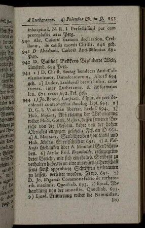 941 D. Abraham Calovii Examen declaration,[...] - 1024 Varia ad Fanaticos generatim[...]